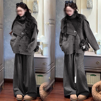 Kaheosaline komplekt: pikkade varrukatega top ja pikkade pükstega, akrüülkangas 95%+, värske ja magus stiil, lansseerimine 2025