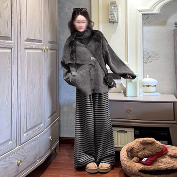 Kaheosaline komplekt: pikkade varrukatega top ja pikkade pükstega, akrüülkangas 95%+, värske ja magus stiil, lansseerimine 2025