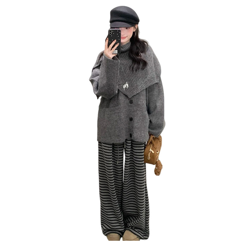 Kaheosaline komplekt: pikkade varrukatega top ja pikkade pükstega, akrüülkangas 95%+, värske ja magus stiil, lansseerimine 2025