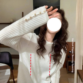 Maitinimo megztinis rudenį–žiema, slim fit, ilgomis rankovėmis, apvali kaklo iškirptė, kanapių audinys (>95%), ilgis 50–65 cm