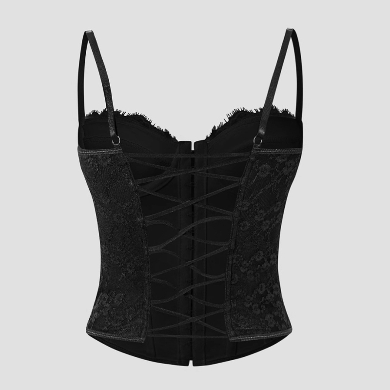 Čipkasti bustier s kostima, leđa otvorena, fiksirani naramenici, uski kroj — Milk Silk materijal, glavni materijal: poliester, mikroelastičan, slim fit