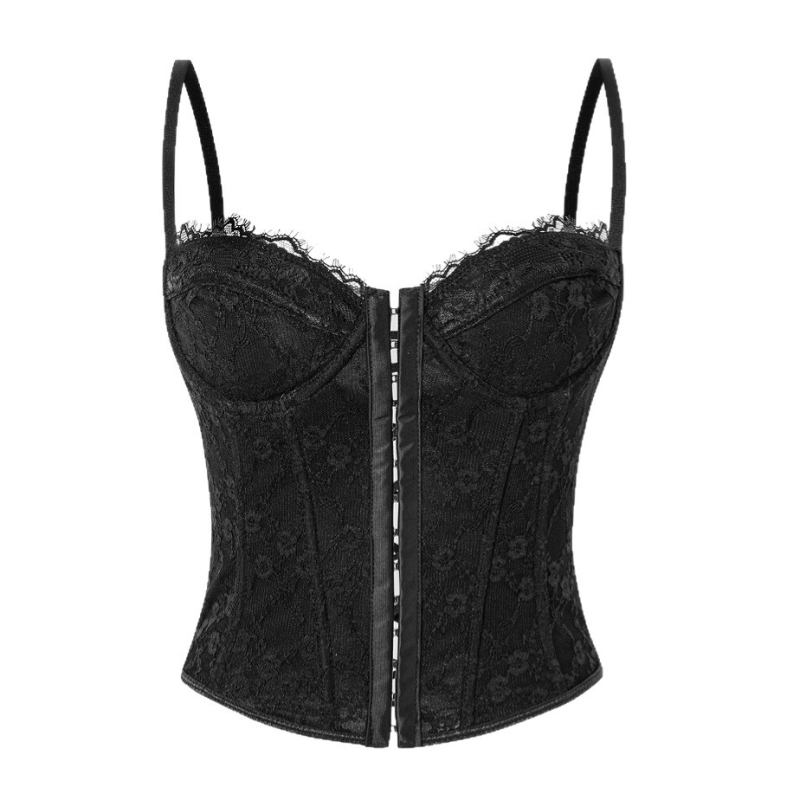 Čipkasti bustier s kostima, leđa otvorena, fiksirani naramenici, uski kroj — Milk Silk materijal, glavni materijal: poliester, mikroelastičan, slim fit