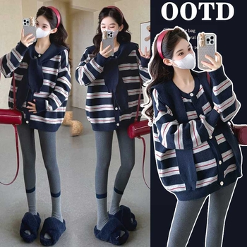 Trudnički vuneni kardigan, prugasti, anti-piling, širok kroj (Trudnoća; Vuna >95%; Pruga; Anti-piling; Širok kroj)