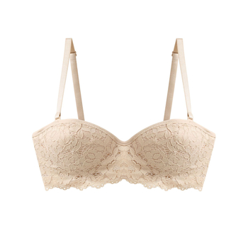 Čipkasti grudnjak bez naramenica s cupom 1/2, s odvojivim trakama, s učvršćenjem, Nylon/Spandex 90/10