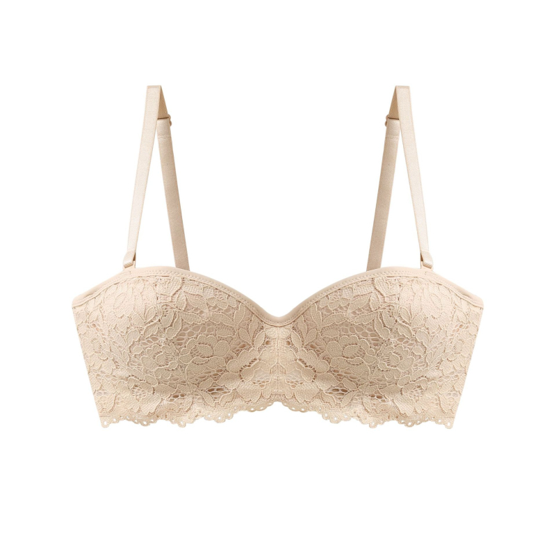 Čipkasti grudnjak bez naramenica s cupom 1/2, s odvojivim trakama, s učvršćenjem, Nylon/Spandex 90/10