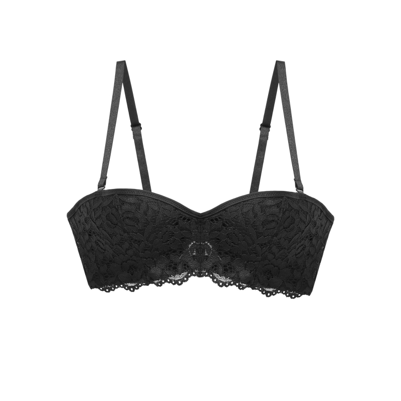 Čipkasti grudnjak bez naramenica s cupom 1/2, s odvojivim trakama, s učvršćenjem, Nylon/Spandex 90/10