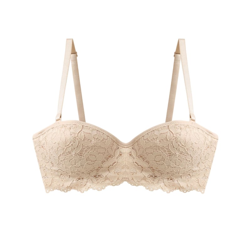 Čipkasti grudnjak bez naramenica s cupom 1/2, s odvojivim trakama, s učvršćenjem, Nylon/Spandex 90/10