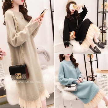 Trudnički jesenski outfit s rukavima 3/4, polo ovratnik, opuštena silueta, haljina-pulover od PVC smjese (≤30%), Tr fabric