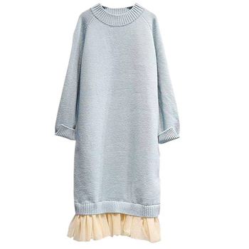 Trudnički jesenski outfit s rukavima 3/4, polo ovratnik, opuštena silueta, haljina-pulover od PVC smjese (≤30%), Tr fabric