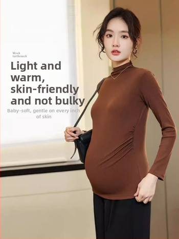 Nėščiosios rudens–žiemos pagrindinis topas, laisvas siluetas, ilgomis rankovėmis, apvali kaklo linija, kokosų veliūras, viskozės–spandekso audinys, ilgis 50–65 cm