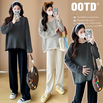 WH trudnički pulover s prugama, okrugli izrez, 3/4 rukava, jesen-zima