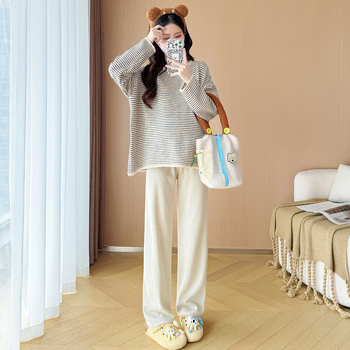 WH trudnički pulover s prugama, okrugli izrez, 3/4 rukava, jesen-zima