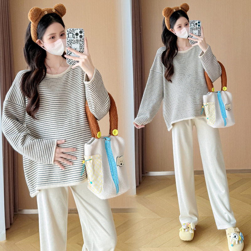 WH trudnički pulover s prugama, okrugli izrez, 3/4 rukava, jesen-zima