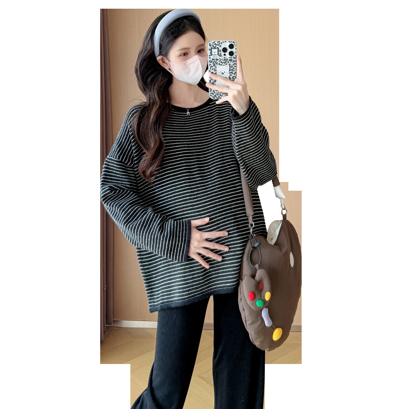 WH trudnički pulover s prugama, okrugli izrez, 3/4 rukava, jesen-zima