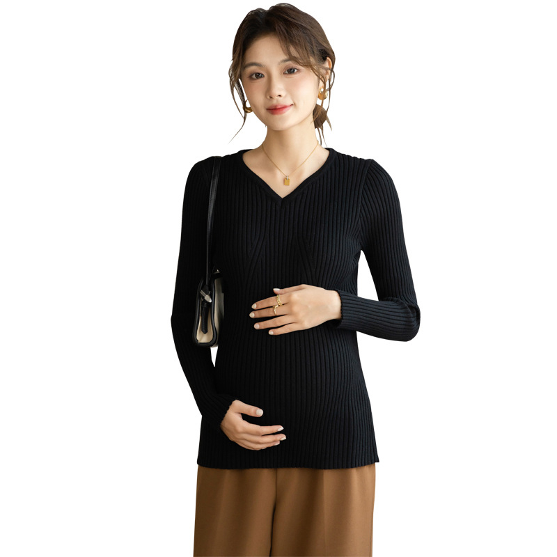 HY V-izrez pleteni džemper - 50-70% pamuk, pletena tkanina, dugi rukavi, pulover, jednobojna boja, gradski street style casual