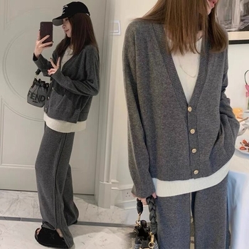 Костюм с дълги ръкави от акрил, съдържание на акрил 70–80%, еднотонен модел, японско-корейски стил за свободно ежедневие.