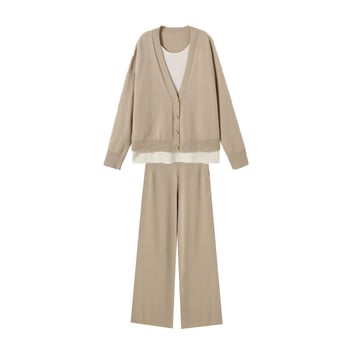 Костюм с дълги ръкави от акрил, съдържание на акрил 70–80%, еднотонен модел, японско-корейски стил за свободно ежедневие.