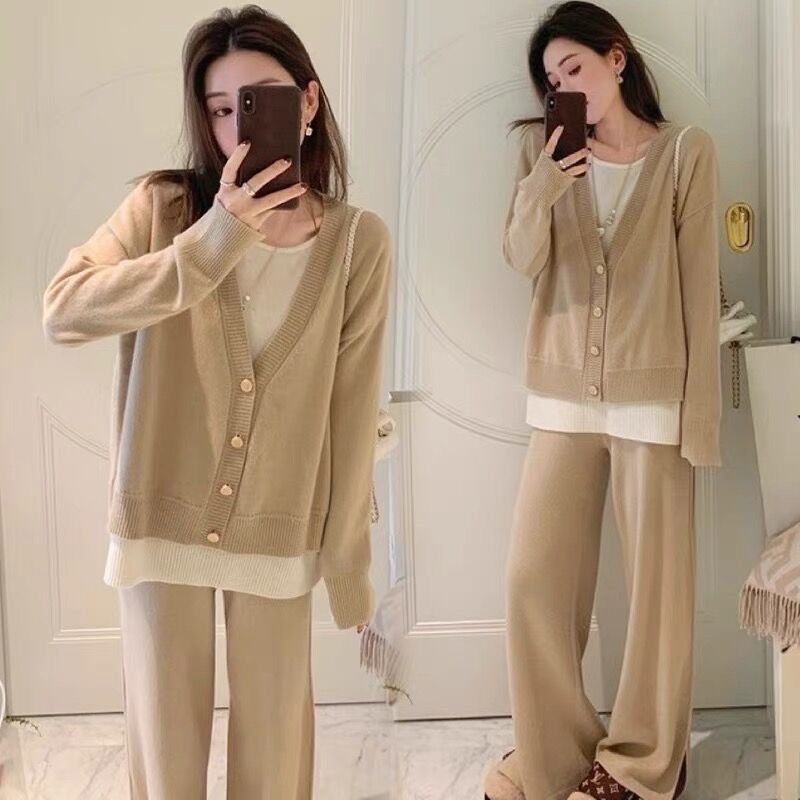 Костюм с дълги ръкави от акрил, съдържание на акрил 70–80%, еднотонен модел, японско-корейски стил за свободно ежедневие.