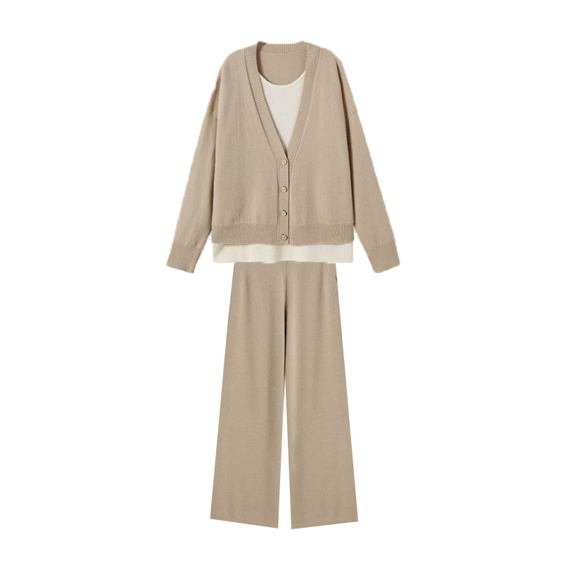 Костюм с дълги ръкави от акрил, съдържание на акрил 70–80%, еднотонен модел, японско-корейски стил за свободно ежедневие.