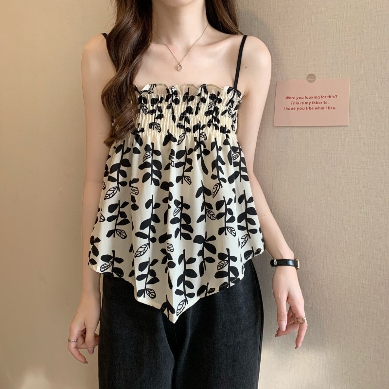 Ženski cami top s floralnim uzorkom, poliester, uski kroj, duljina 50–65 cm, ramenice sling stil, fiksne