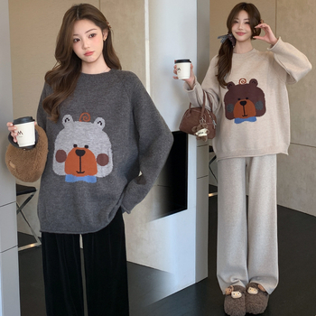 Trudnički pulover s labavim krojem, okruglim izrezom i dugim rukavima, jesen 2025 mješavina poliestera i akrila