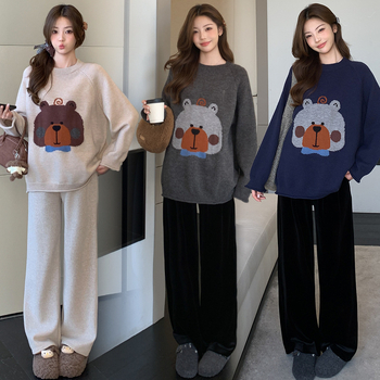 Trudnički pulover s labavim krojem, okruglim izrezom i dugim rukavima, jesen 2025 mješavina poliestera i akrila