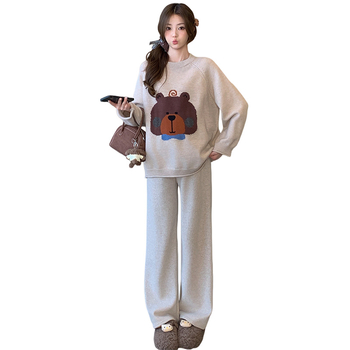 Trudnički pulover s labavim krojem, okruglim izrezom i dugim rukavima, jesen 2025 mješavina poliestera i akrila