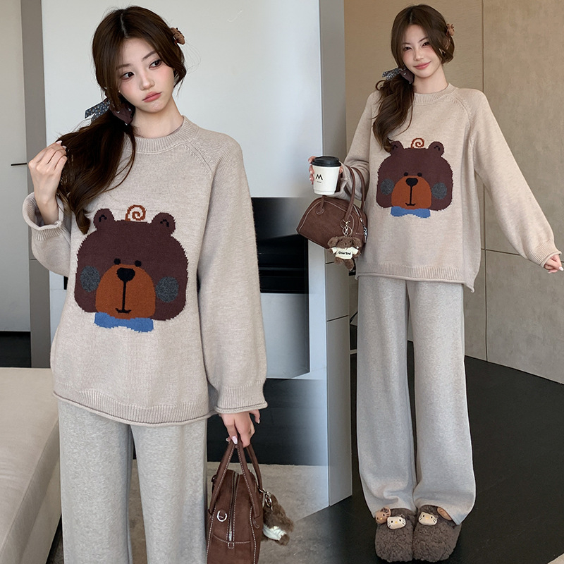 Trudnički pulover s labavim krojem, okruglim izrezom i dugim rukavima, jesen 2025 mješavina poliestera i akrila