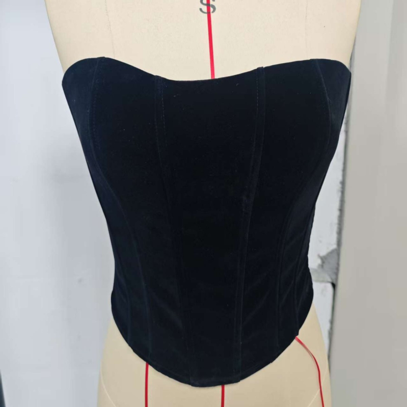 Korzet top s kostima, otvorena leđa, Coral fleece tkanina, tanke oblikovane košarice, podesiva