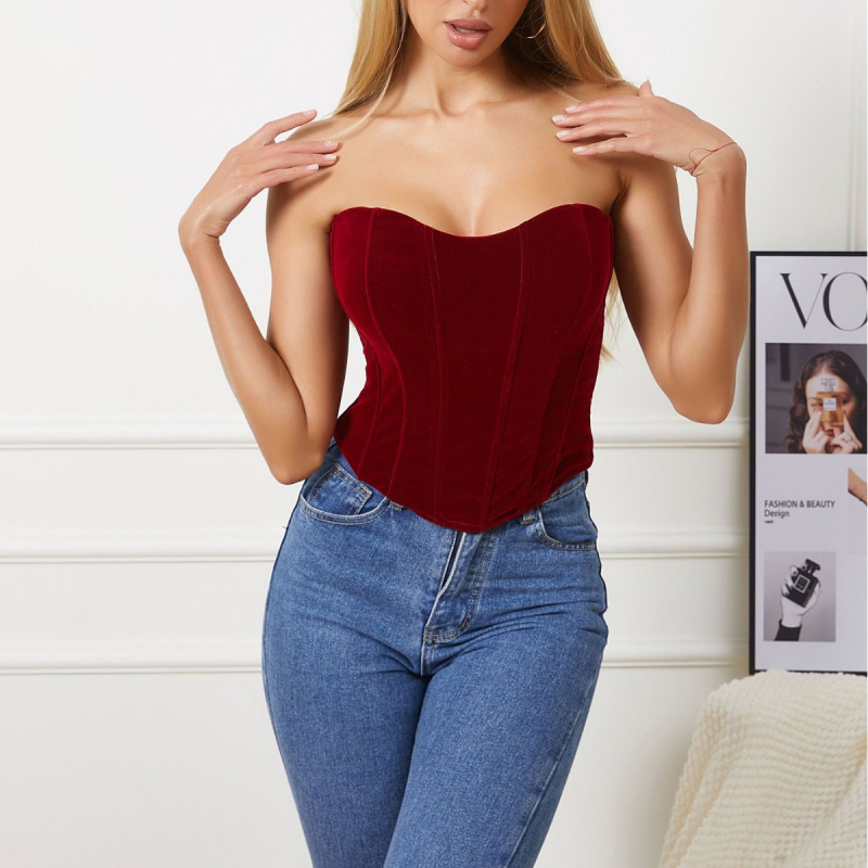 Korzet top s kostima, otvorena leđa, Coral fleece tkanina, tanke oblikovane košarice, podesiva