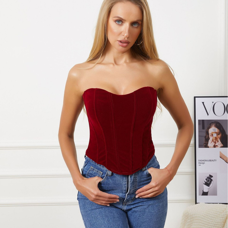 Korzet top s kostima, otvorena leđa, Coral fleece tkanina, tanke oblikovane košarice, podesiva