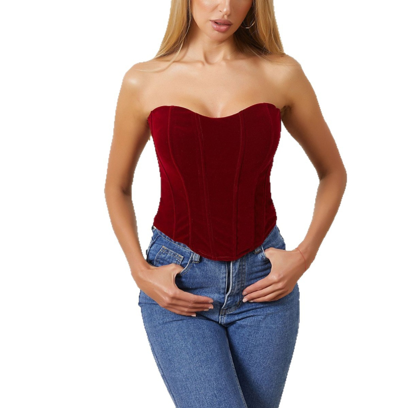 Korzet top s kostima, otvorena leđa, Coral fleece tkanina, tanke oblikovane košarice, podesiva