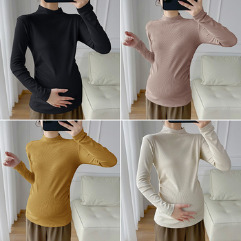 Trudnički osnovni top – uski kroj, dugi rukavi, visoki ovratnik, korejski stil, jesen-zima