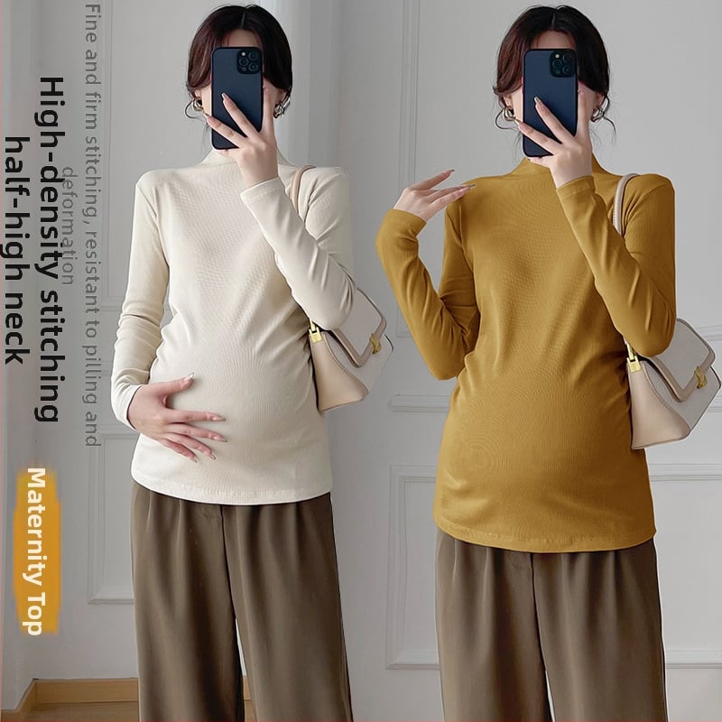 Nėščiosios pagrindinis viršus – siauras kirpimas, ilgos rankovės, aukštas kaklas, Korėjiečių stilius, rudens–žiema