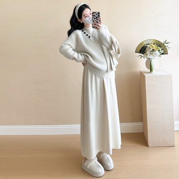 Maternitetski pleteni top, slobodan kroj, kapuljača, dugi rukavi, mješavina akrila i poliestera, jesen-zima 2025