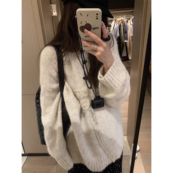 Trudnički pleteni top – korejski street style, flutter rukavi, dugi rukavi, okrugli izrez, pamuk-poliester materijal