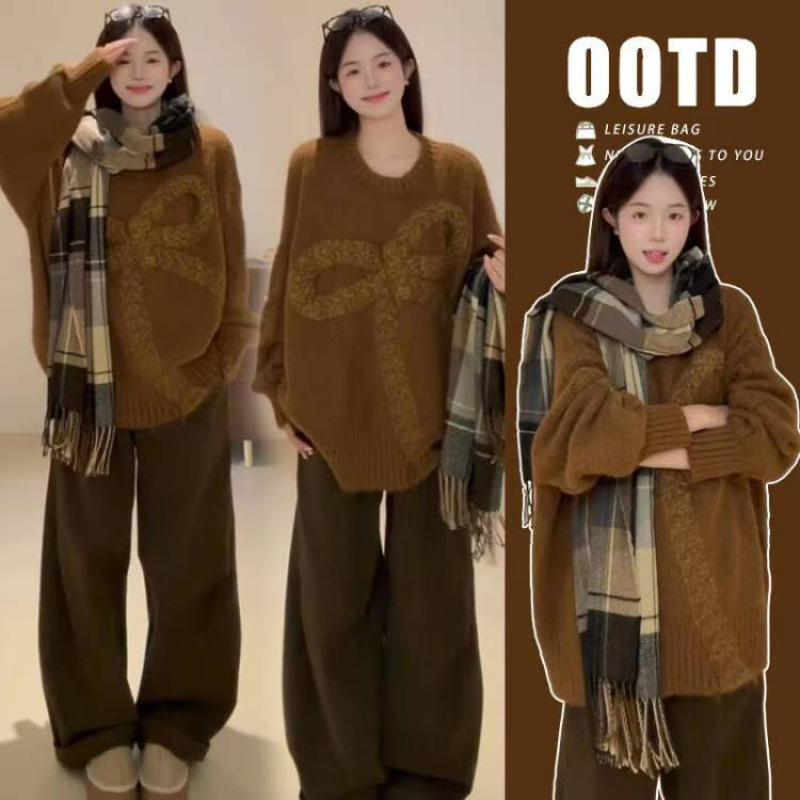 Trudnički pleteni top – korejski street style, flutter rukavi, dugi rukavi, okrugli izrez, pamuk-poliester materijal