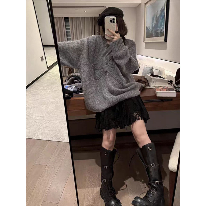 Trudnički pleteni top – korejski street style, flutter rukavi, dugi rukavi, okrugli izrez, pamuk-poliester materijal