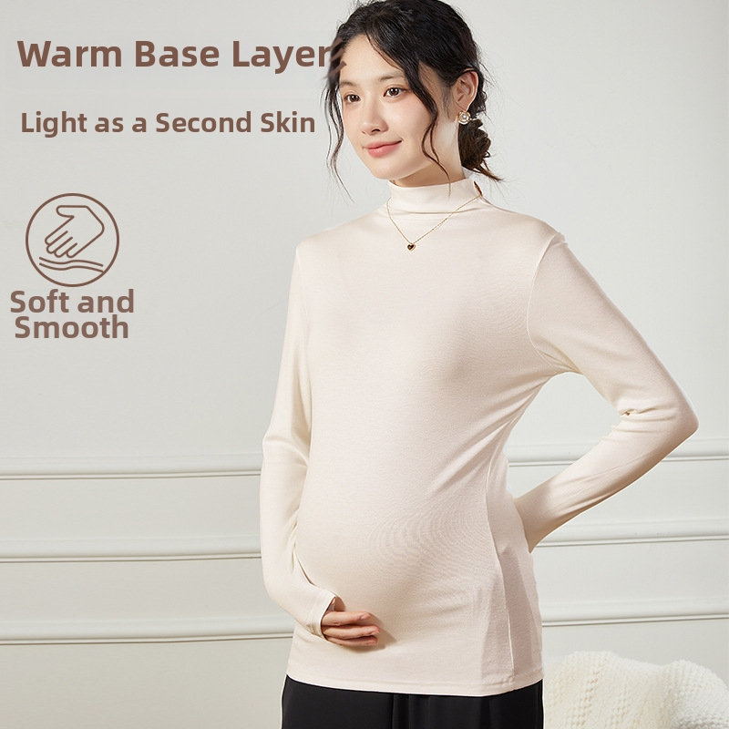 Grūtnieču top ar garām piedurknēm no modal un elastāna, apaļš kakls, vidēja garums