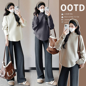 Trudnički pleteni top s kapuljom, slobodan kroj, bat rukavi, srednja duljina, jednobojna, viskozni vlakno 30–50%, jesen 2025