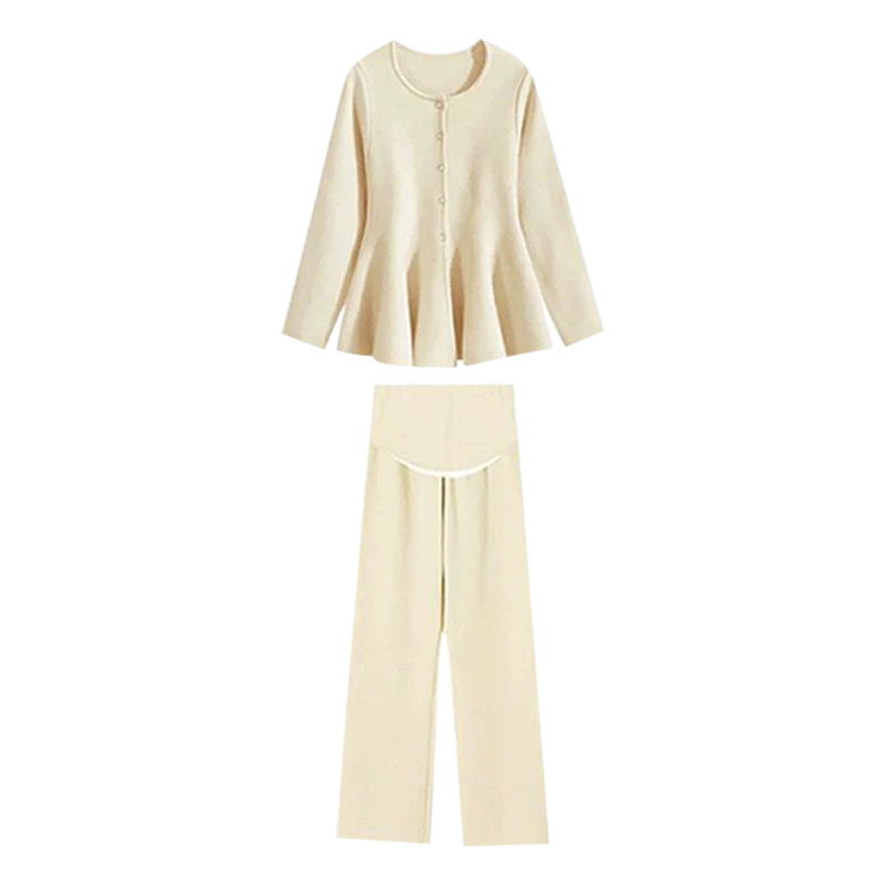 Trudnički dvodijelni pleteni komplet, jednofareban, dugi rukavi, široke hlače, akril 30–50%