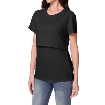 Odjeća za trudnoću i dojenje, lažni dvodijelni set, kratki rukavi, okrugli vrat, srednja dužina, poliester