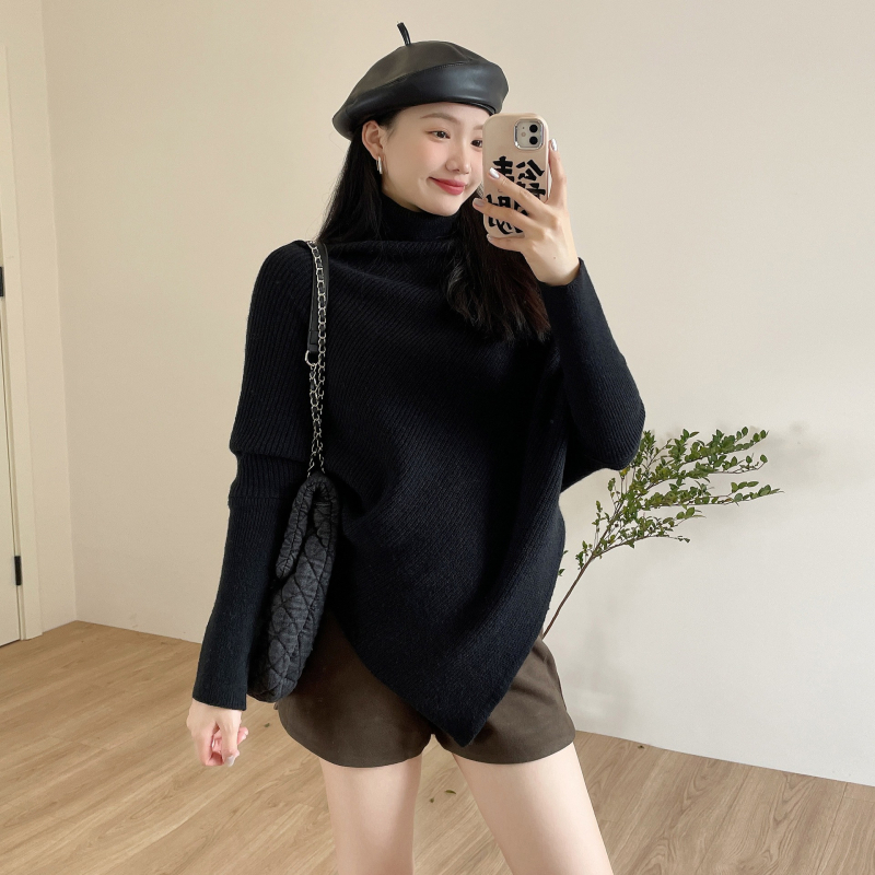 Trudnički pleteni top, udoban kroj, visok ovratnik, dugi rukavi, jednobojna boja, smjesa akrilnog vlakna s spandexom i poliestrom (do 30% svake tvari)