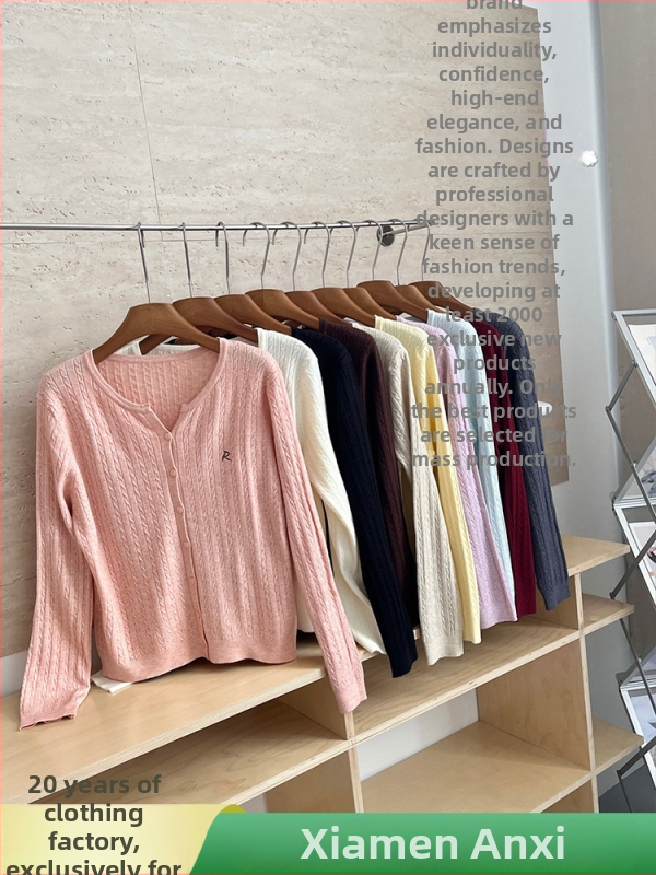 Pletený kardigán s výšivkou, okrúhly výstrih, dlhé rukávy, voľný strih — dámsky voľnočasový pletený sveter