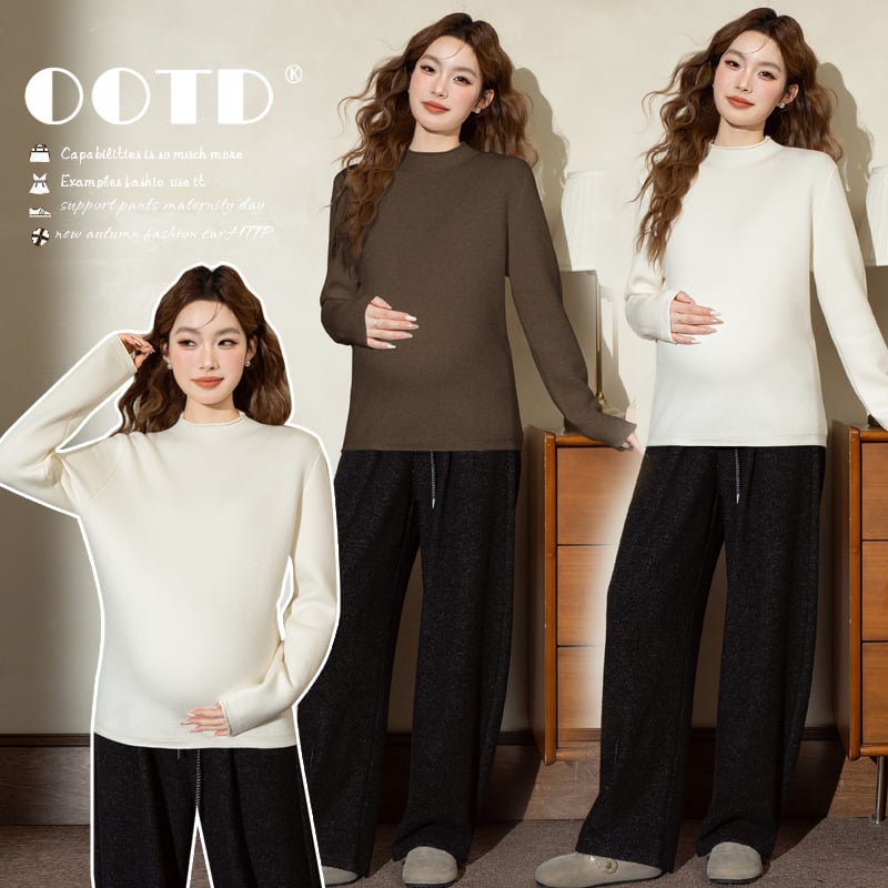 Džemper za trudnice s flis podstavom, debeo, široki kroj, dugi rukavi, korejski stil