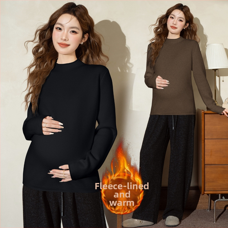 Grūtniecības džemperis ar fleece iekšējo pamatdaļu, biezs, brīvs piegriezums, garas piedurknes, korejiešu stils