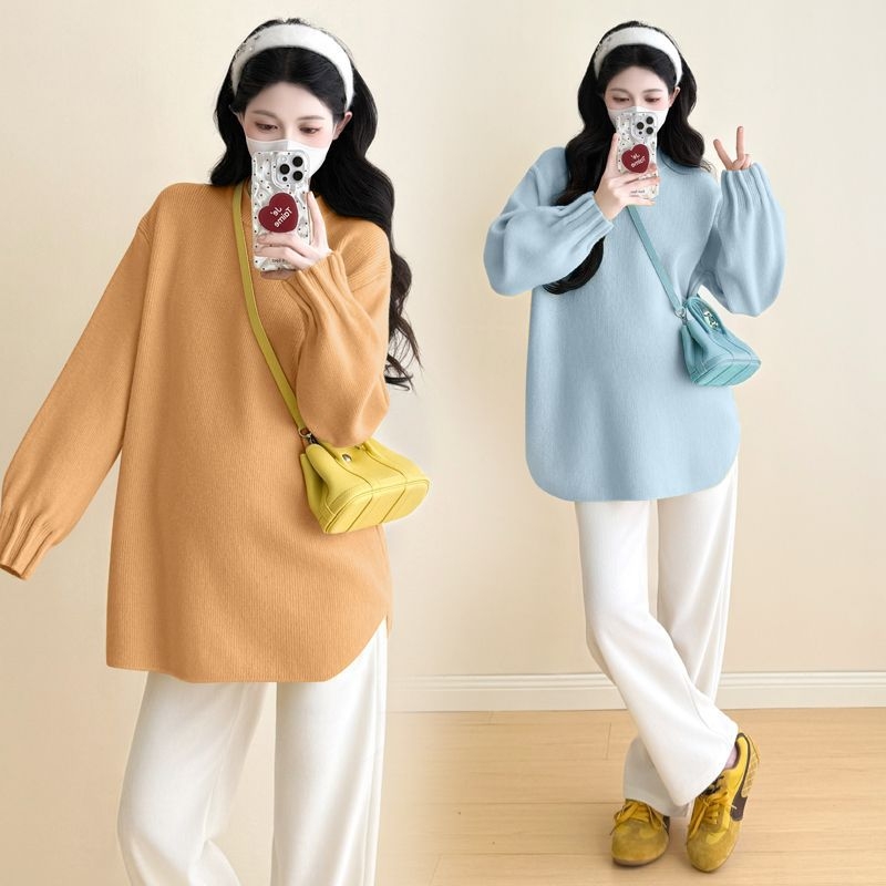 Trudnički pleteni džemper, kapuljača u korejskom stilu, ležeran kroj, dugi rukav, zima, poliester više od 95%