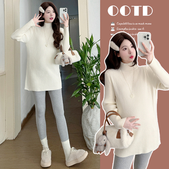 Tehotinska pletena bluza s polučnim ovratnikom, opuštenog kroja, srednja duljina, akril 50–70% i poliester do 30%