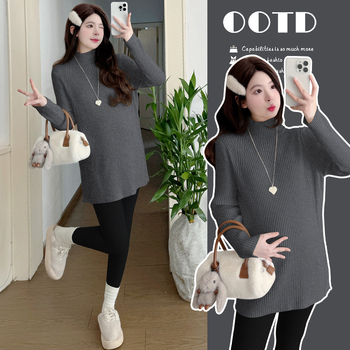 Tehotinska pletena bluza s polučnim ovratnikom, opuštenog kroja, srednja duljina, akril 50–70% i poliester do 30%