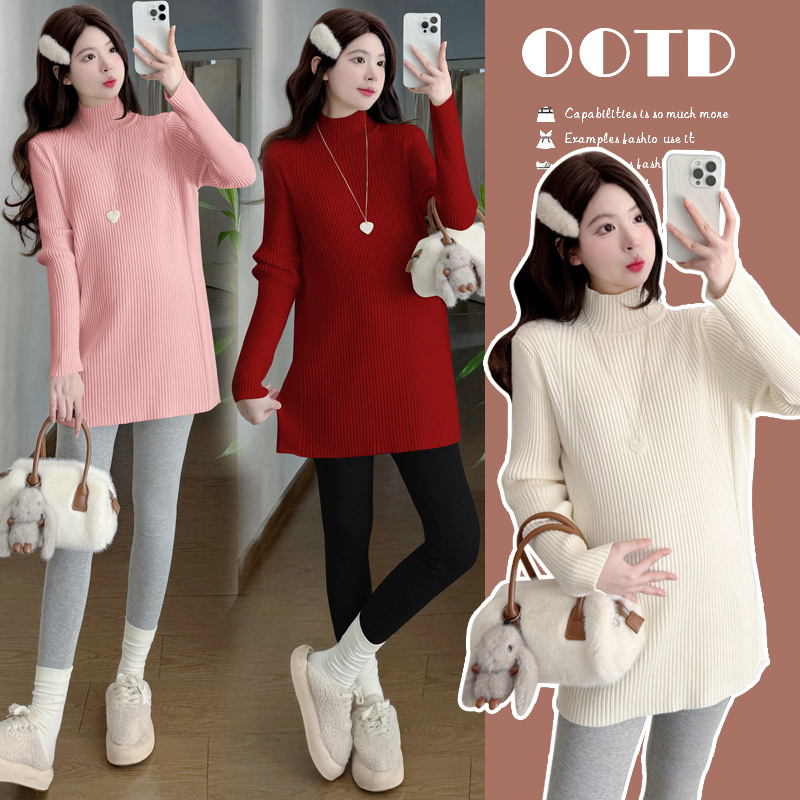 Tehotinska pletena bluza s polučnim ovratnikom, opuštenog kroja, srednja duljina, akril 50–70% i poliester do 30%